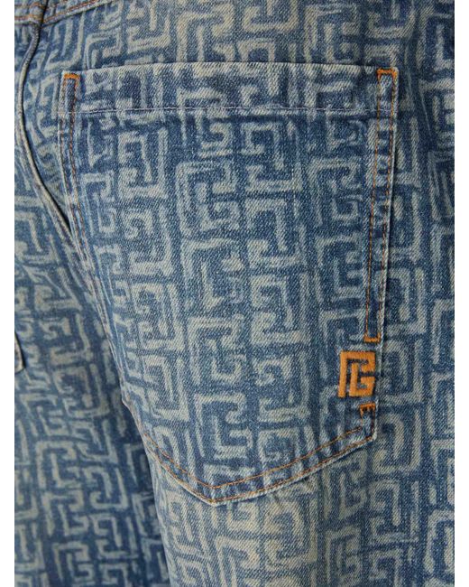 Balmain Blue Monogram Straight Leg Jeans for men