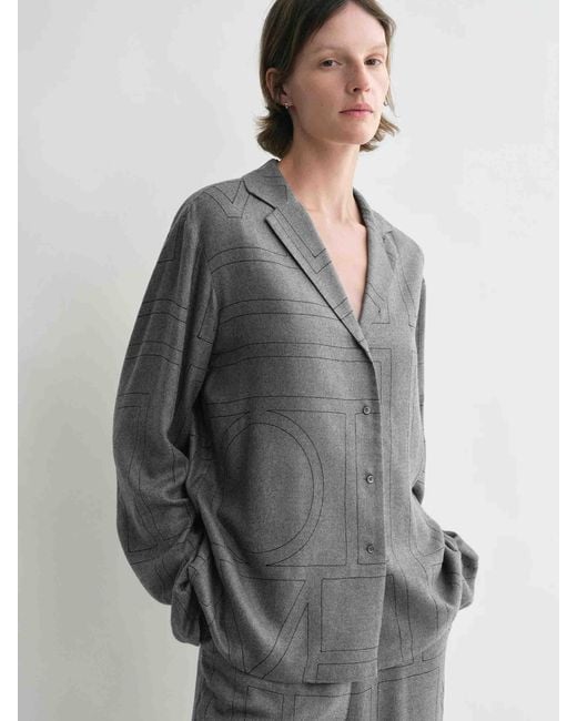 Totême  Gray Flanellbluse Mit Monogramm