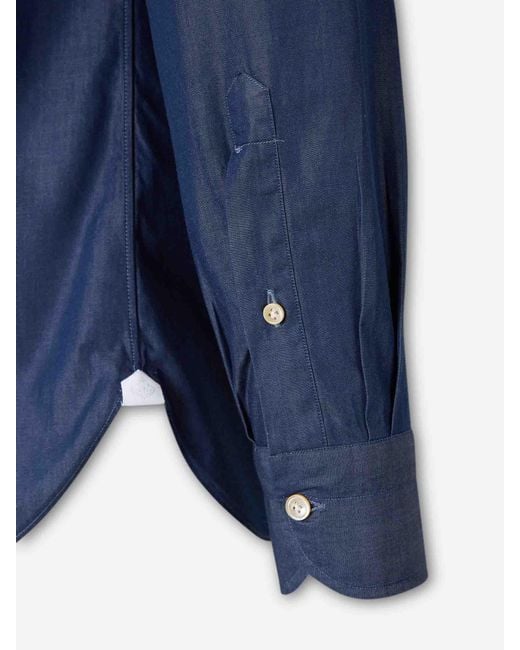 Luigi Borrelli Napoli Blue Plain Cotton Shirt for men