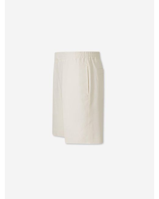 Zegna White Plain Linen Bermuda Shorts for men