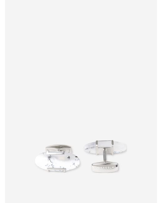 Tateossian White Dendritic Oval Cufflinks for men