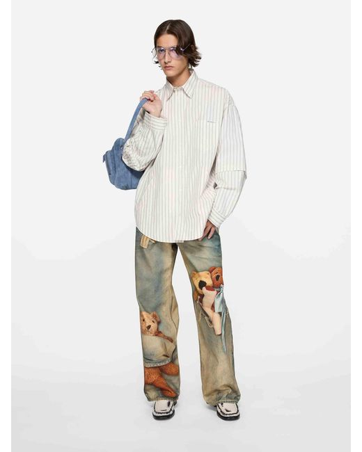 Acne White Casual Striped Shirt for men