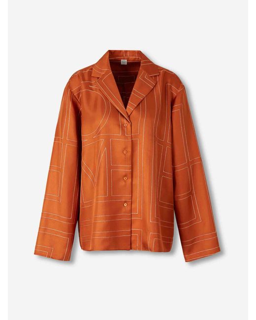 Totême  Brown Monogram Silk Shirt