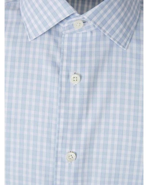 Zegna Blue Plaid Pattern Shirt for men