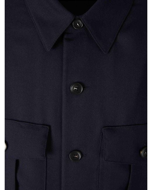 Canali Wolle Seide Hemdjacke in Blue für Herren
