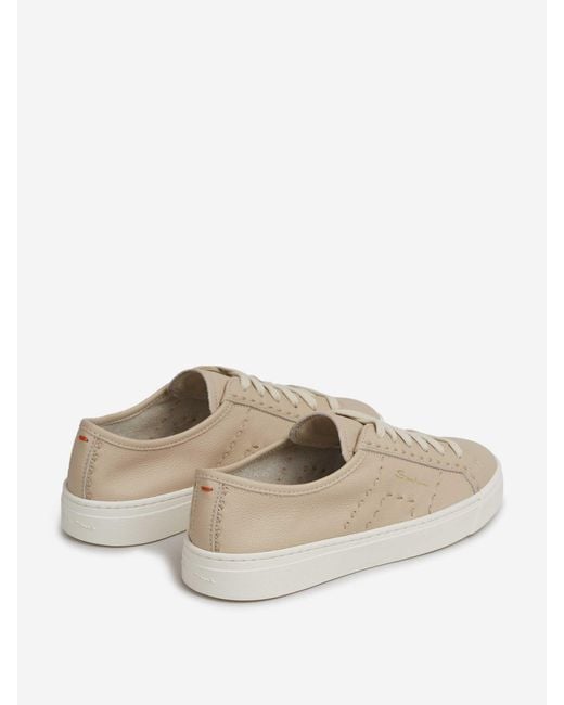 Santoni White Leather Sneakers With Logo