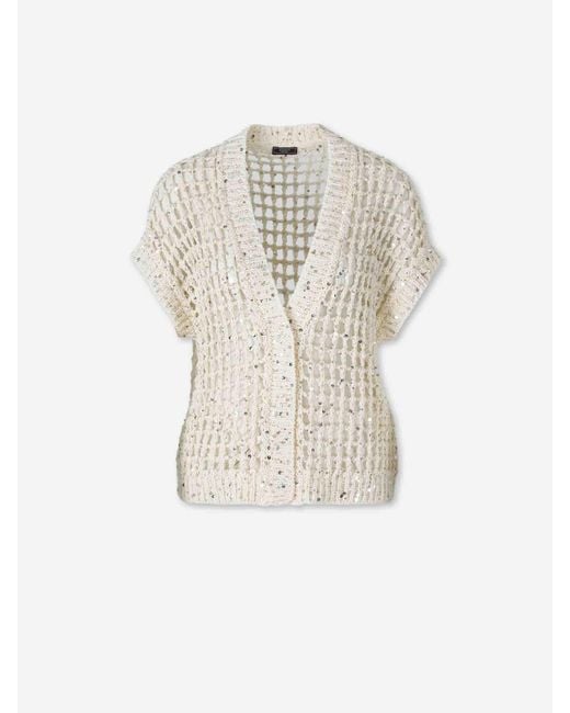 Peserico White Openwork Sequin Cardigan