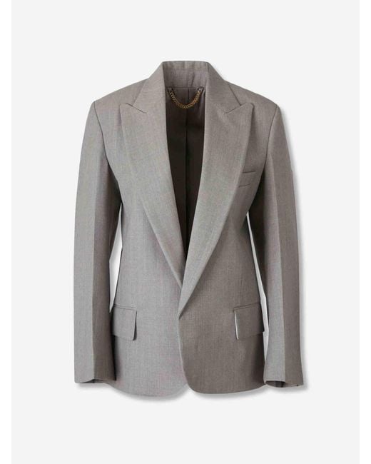 Victoria Beckham Gray Straight Closure Blazer