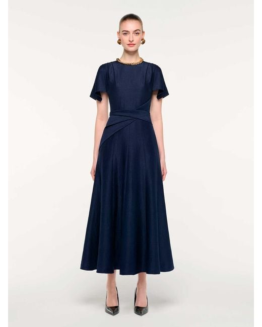 Roland Mouret Blue Draped Midi Dress