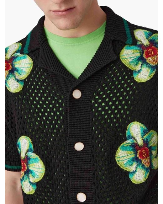 Casablanca Black Floral Knit Shirt for men