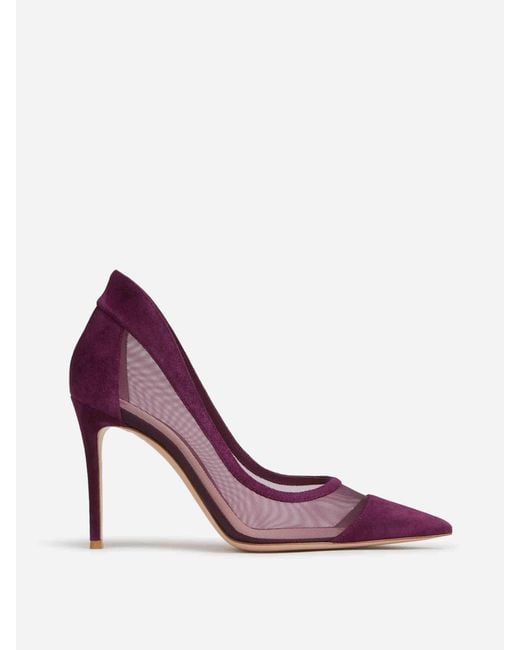 Gianvito Rossi Purple Suede Mesh Pumps