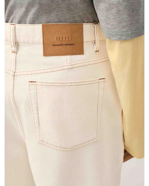 AMI Natural Wide Leg Cotton Jeans for men