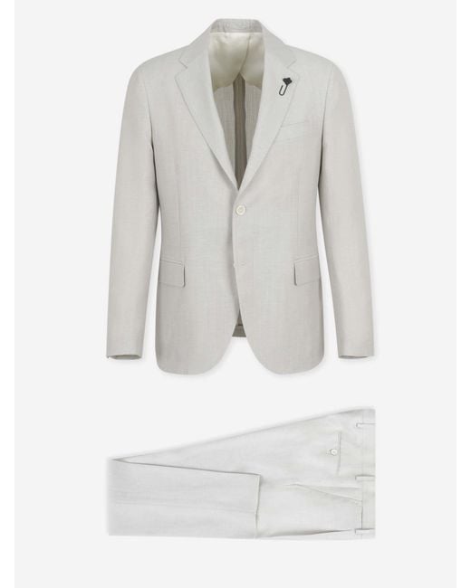 Lardini White Straight Wool Suit for men