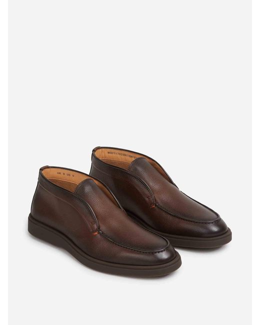Santoni Brown Grained Leather Ankle Boots for men