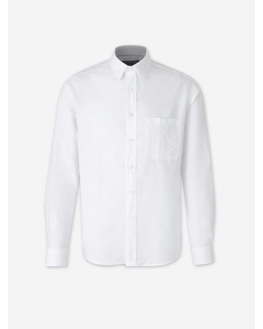 Canali White Embroidered Casual Shirt for men