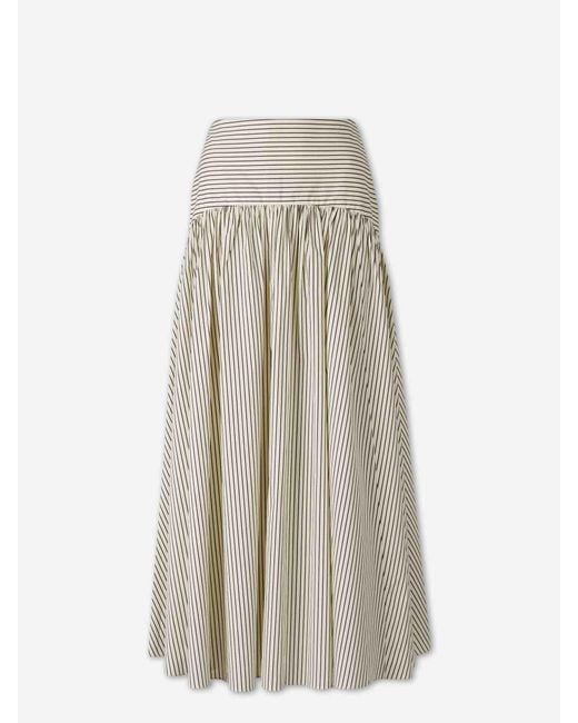 Staud White Striped Midi Skirt