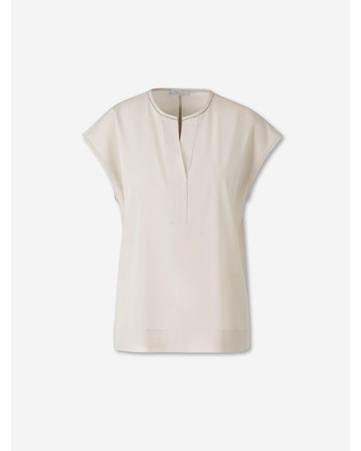 Peserico White Seidenbluse Mit Strasssteinen
