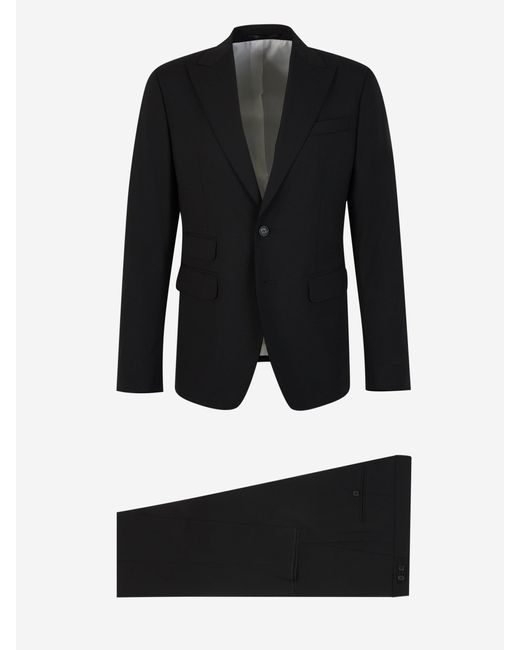 DSquared² Black Plain Wool Suit for men