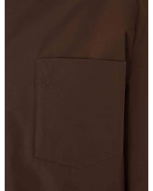 AMI Brown Plain Polyester Cotton Overshirt for men