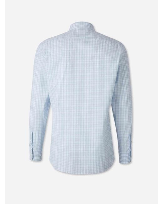 Zegna Blue Plaid Pattern Shirt for men