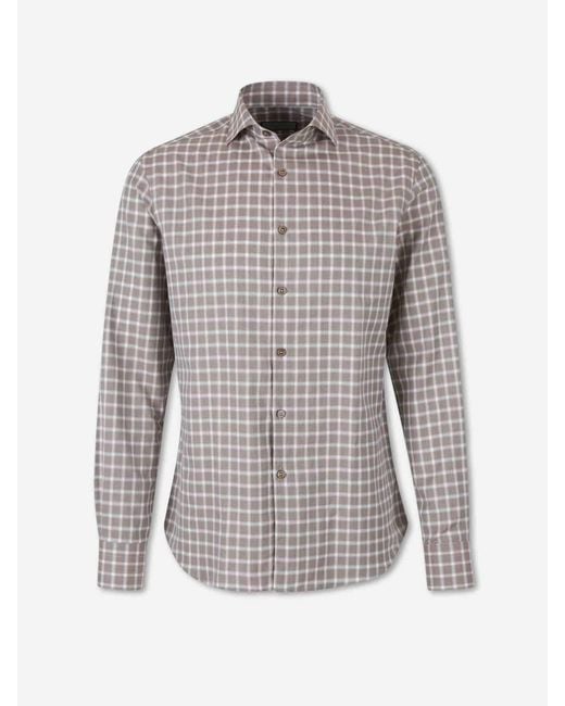Canali Gray Cotton Plaid Shirt for men
