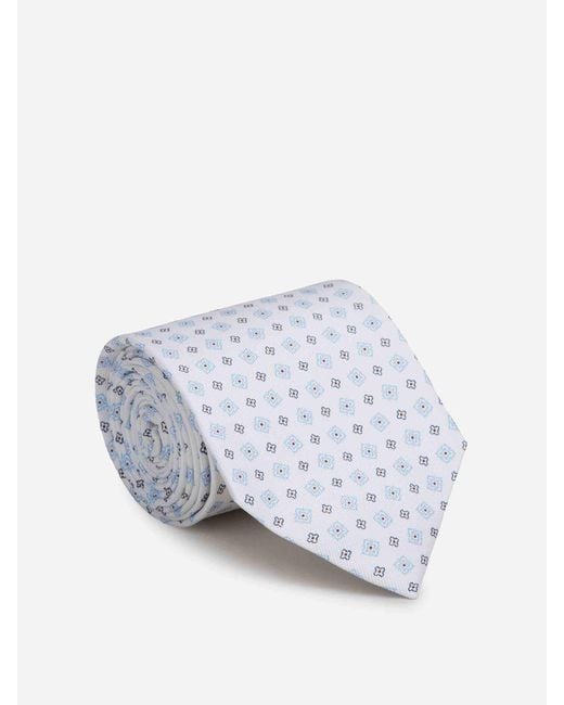Marinella White Floral Silk Tie for men