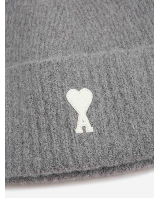 AMI Gray Logo Knit Hat for men