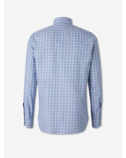Luigi Borrelli Napoli Blue Plaid Print Shirt for men
