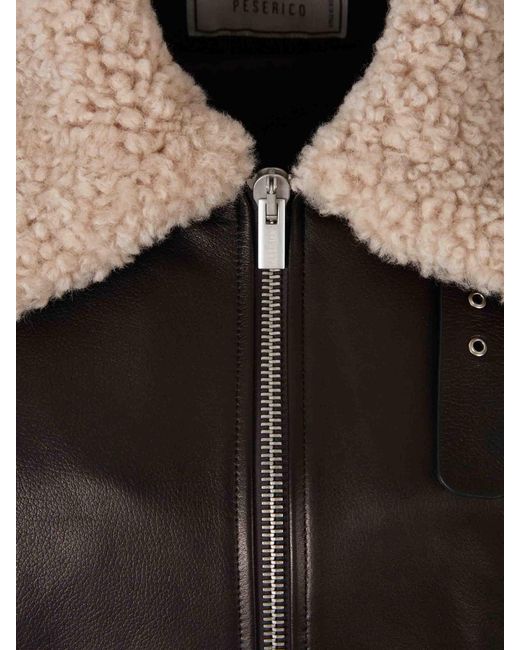 Peserico Black Aviator Leather Jacket