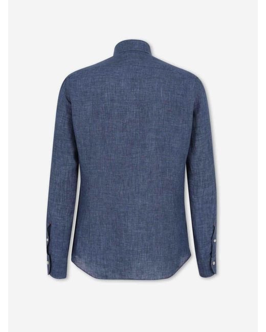 Santa Eulalia Blue Straight Linen Shirt for men