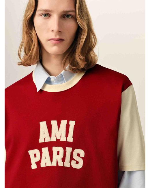 AMI Embroidered Cotton T-Shirt for men