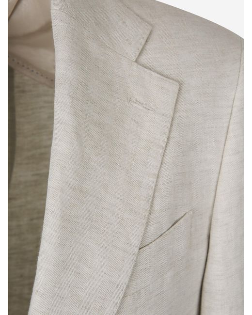 Santa Eulalia White Herringbone Linen Suit for men