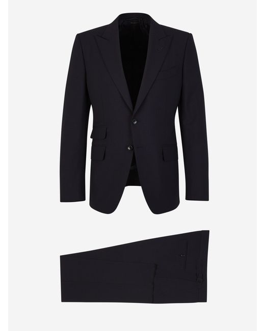 Tom Ford Blue Plain Wool Suit for men
