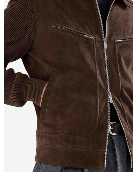 Brunello Cucinelli Brown Suede Leather Jacket for men