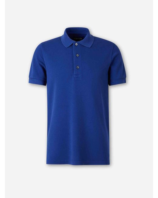 Tom Ford Men's Blue Plain Cotton Polo