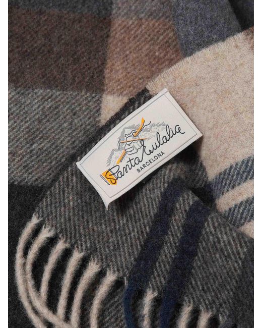 Santa Eulalia Natural Checkered Wool Scarf for men
