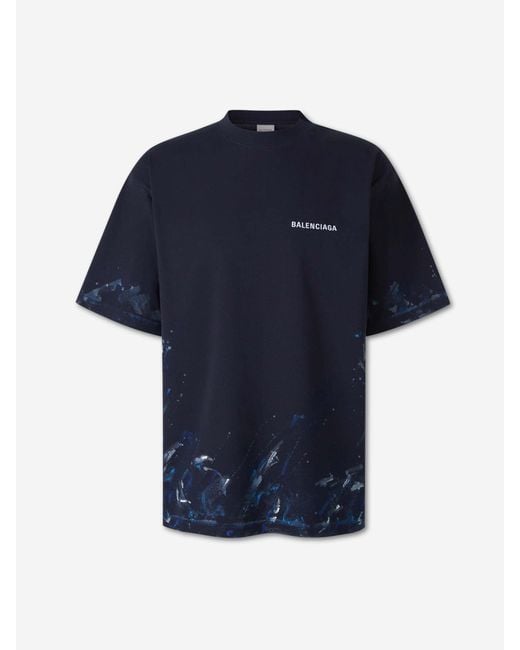 Balenciaga Blue T-Shirt Logo Painting for men