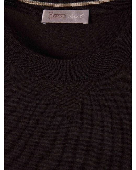 Herno Black Thin Crew Neck Sweater for men