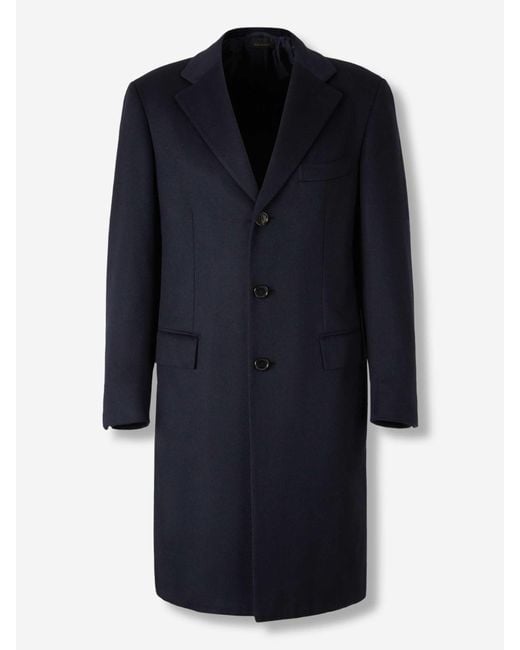 Brioni Blue Long Cashmere Coat for men