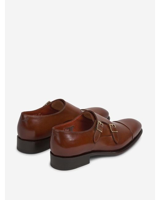 Santoni Brown Double Buckle Shoes for men