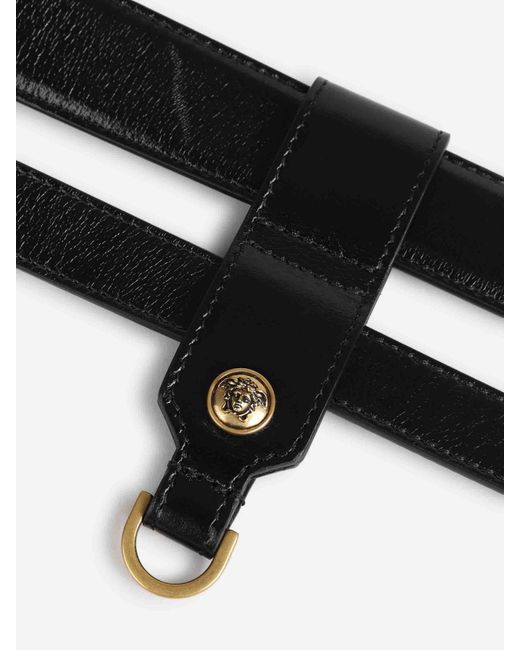 Versace Black Leather Belt With Logo
