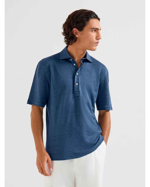 Brunello Cucinelli Blue Short-Sleeve Polo Shirt for men
