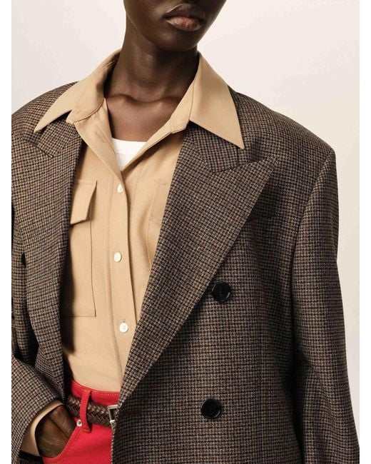 AMI Brown Double-Breasted Printed Blazer
