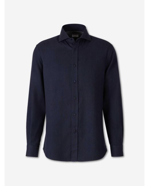 Brunello Cucinelli Blue Plain Cotton Shirt for men
