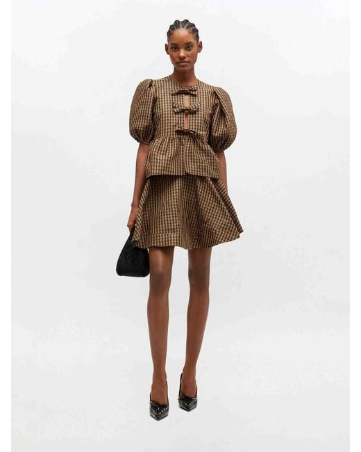 Ganni Natural Mini Check Skirt