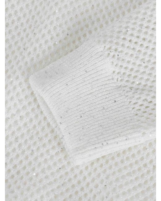 Peserico White Cardigan With Openwork And Zipper