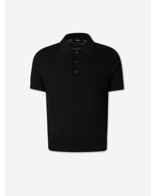 DSquared² Black Fine Knit Polo Shirt for men