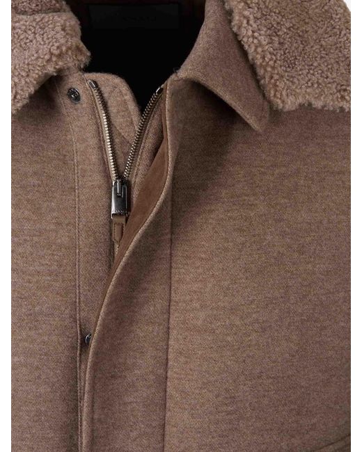 Canali Brown Short Cashmere Wool Coat for men
