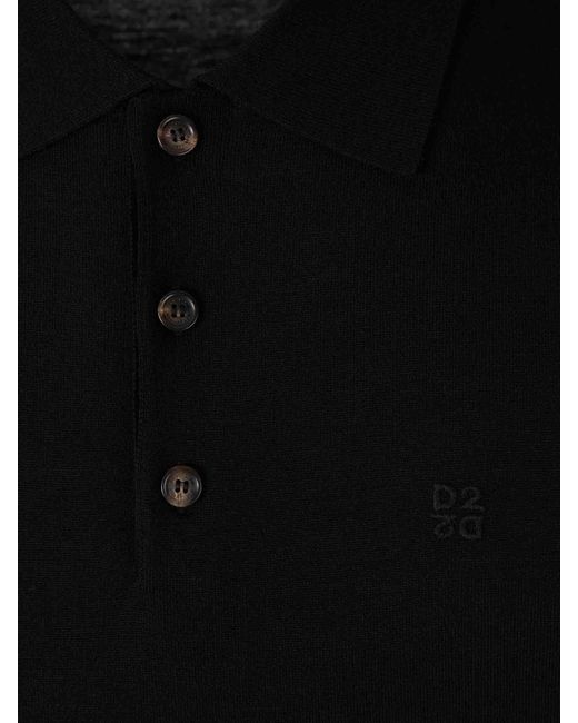 DSquared² Black Fine Knit Polo Shirt for men
