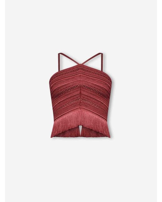 PATBO Red Amber Fringe Top